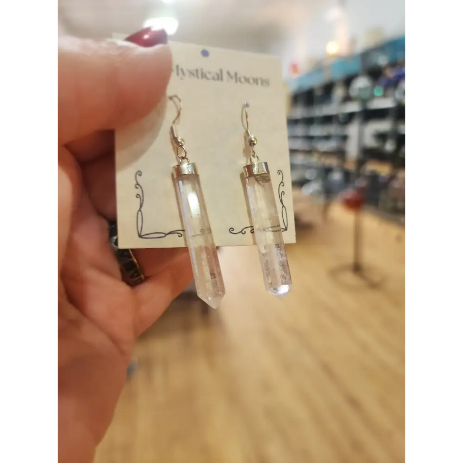 ✨ Incredible Clear Quartz Dangle Earrings with Rainbows Silver Cap 💎 - Jewelry