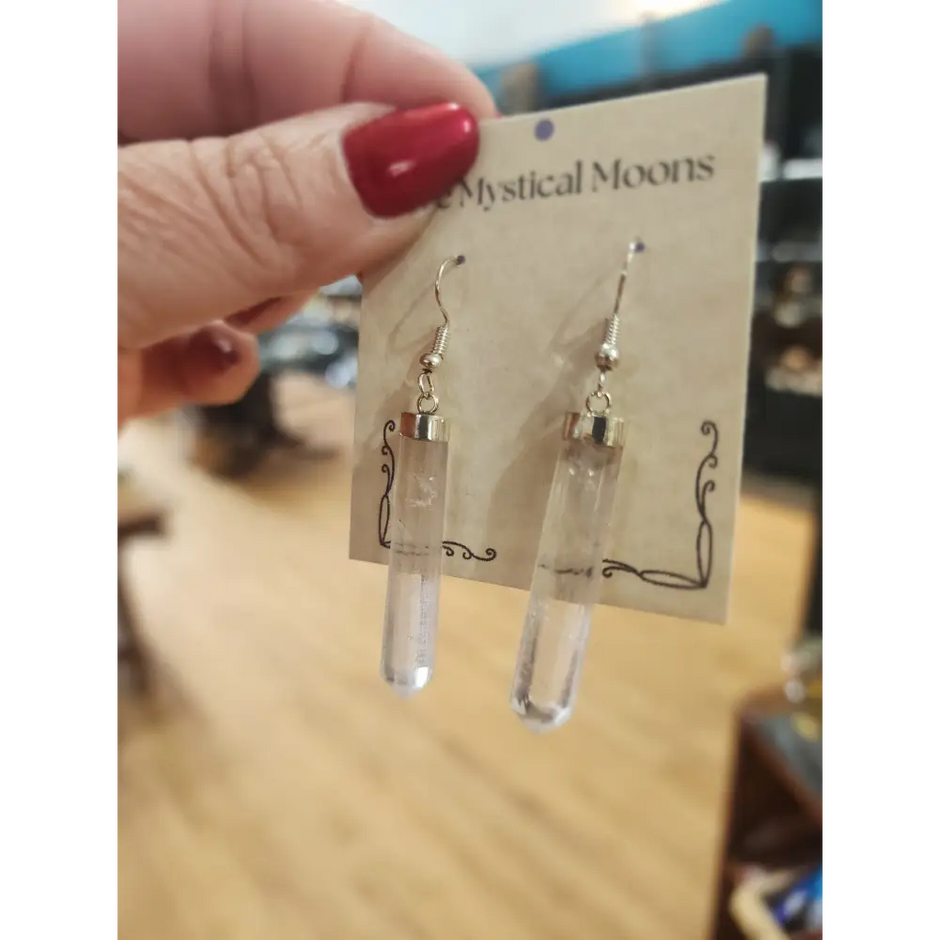 ✨ Incredible Clear Quartz Dangle Earrings with Rainbows Silver Cap 💎 - Jewelry