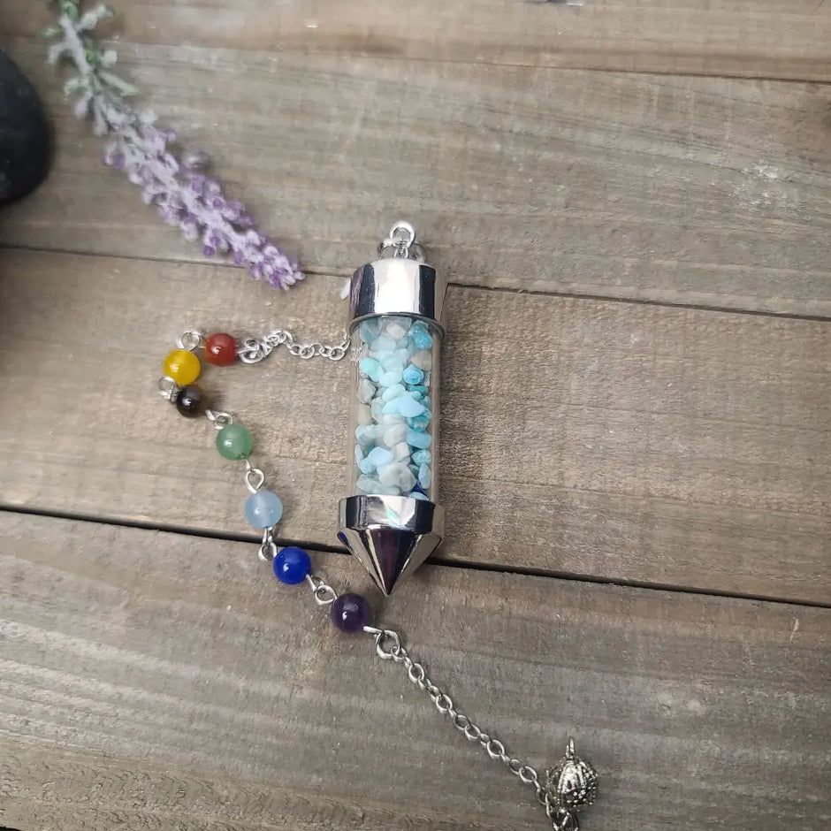 CRYSTAL JAR PENDULUM - CHAKRA CHAIN - AMAZONITE - Pendulums & Mats