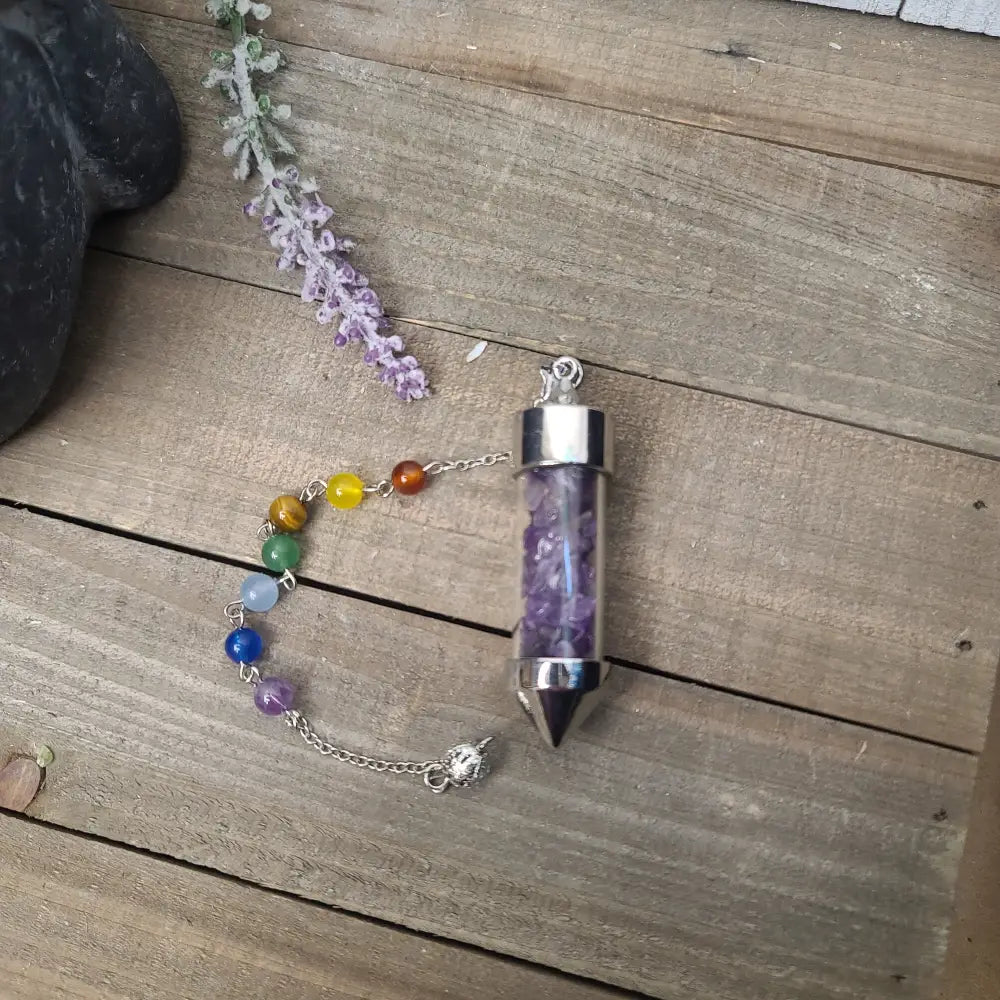 CRYSTAL JAR PENDULUM - CHAKRA CHAIN - AMETHYST - Pendulums & Mats