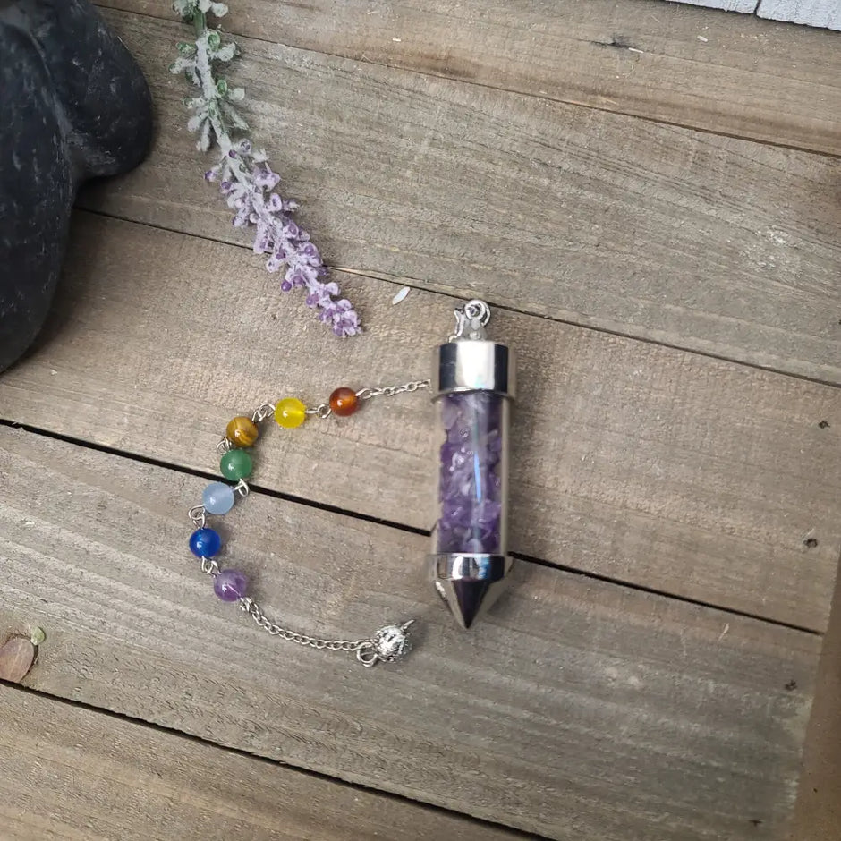 CRYSTAL JAR PENDULUM - CHAKRA CHAIN - AMETHYST - Pendulums & Mats