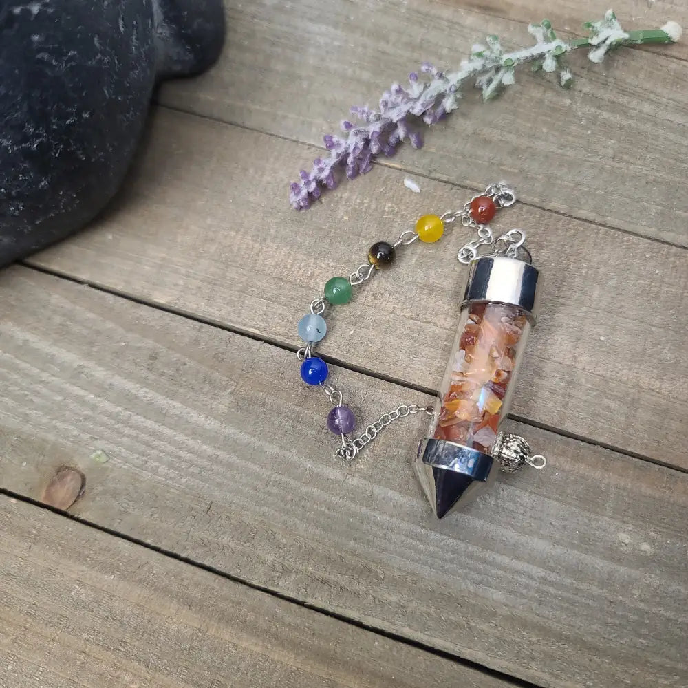 CRYSTAL JAR PENDULUM - CHAKRA CHAIN - RED AGATE - Pendulums & Mats