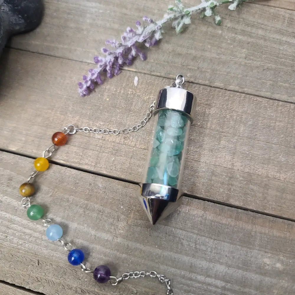CRYSTAL JAR PENDULUM - CHAKRA CHAIN - Green Aventurine - Pendulums & Mats