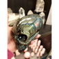 👽💜 Labradorite Alien Skull with Purple Flash – 7’’ Long 4’’ Tall – Cosmic Mystique & Intuitive Power! 🌌 - Carvings