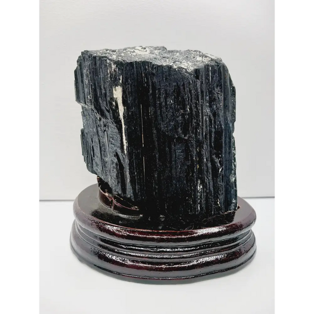 🖤🌳 Large Black Tourmaline on Wood Stand – Protection Grounding and Bold Energy ✨ - 1 - Specimens