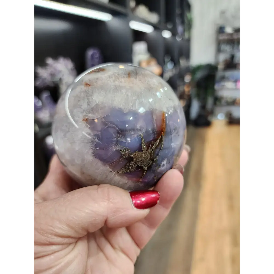 💜🍒 Lavender Cherry Agate Sphere with Pyrite & Gemmy Inclusions – Radiant Harmony & Manifestation Magic! ✨ - 1 - Spheres