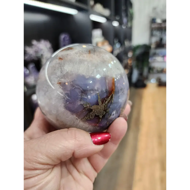 💜🍒 Lavender Cherry Agate Sphere with Pyrite & Gemmy Inclusions – Radiant Harmony & Manifestation Magic! ✨ - 1 - Spheres