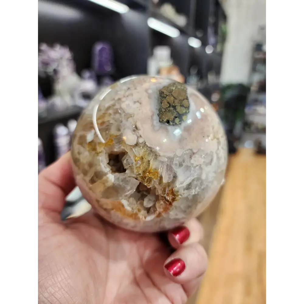 💜🍒 Lavender Cherry Agate Sphere with Pyrite & Gemmy Inclusions – Radiant Harmony & Manifestation Magic! ✨ - 2 - Spheres