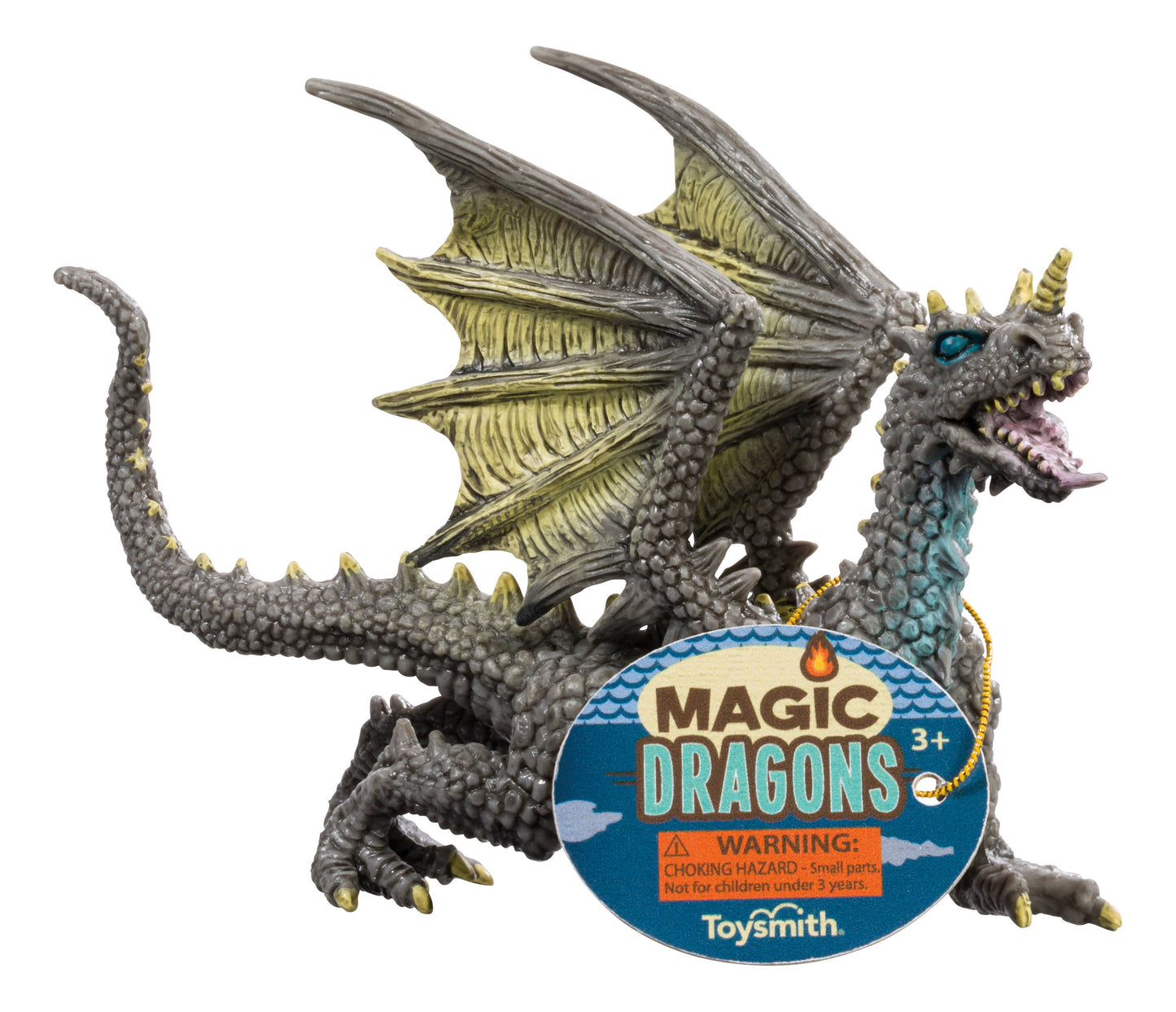 Toy dragon figure with 'Magic Dragons' label and Toysmith branding on a white background