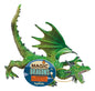 Toy dragon with a visible brand label on a white background
