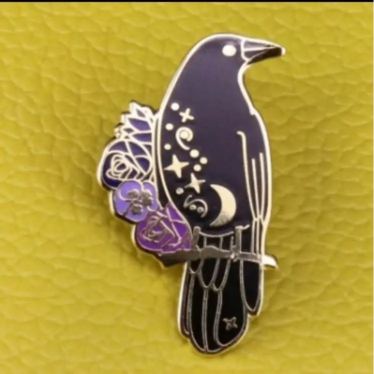 BROOCH LAPEL ENAMEL Magical Pins Pin (Page 1) - Raven w moon - Clothing & Apparel