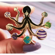 BROOCH LAPEL ENAMEL Magical Pins Pin (Page 1) - Octopus with Planets - Clothing & Apparel