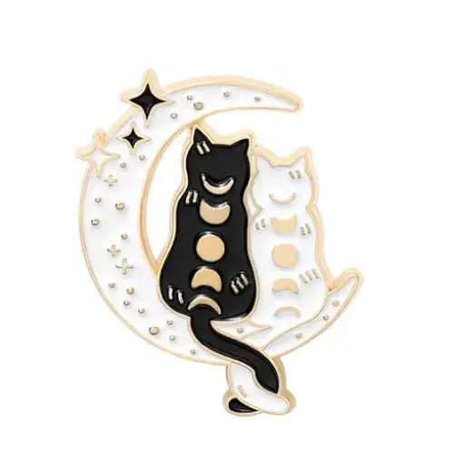 BROOCH LAPEL ENAMEL Magical Pins Pin (Page 1) - Kitties on White Moon - Clothing & Apparel