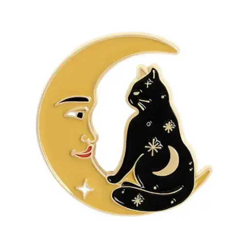 BROOCH LAPEL ENAMEL Magical Pins Pin (Page 1) - Kitty Sitting on Moon - Clothing & Apparel