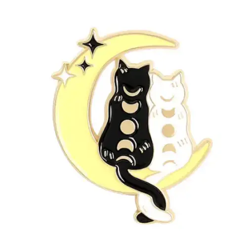 BROOCH LAPEL ENAMEL Magical Pins Pin (Page 1) - Kitties Sitting on Yellow Moon - Clothing & Apparel