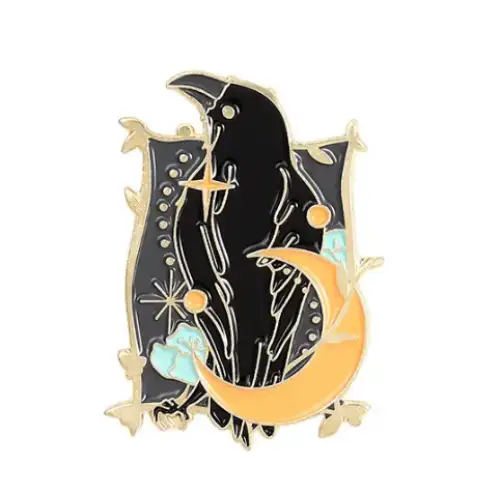 BROOCH LAPEL ENAMEL Magical Pins Pin (Page 1) - Raven Yellow Moon - Clothing & Apparel