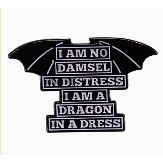 BROOCH LAPEL ENAMEL Magical Pins Pin (Page 2) - No Damsel in Distress Dragon in Dress - Clothing & Apparel