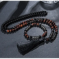 Mala Beads - Red Tigers Eye Smokey Quartz and Onyx w Bracelet - Jewelry