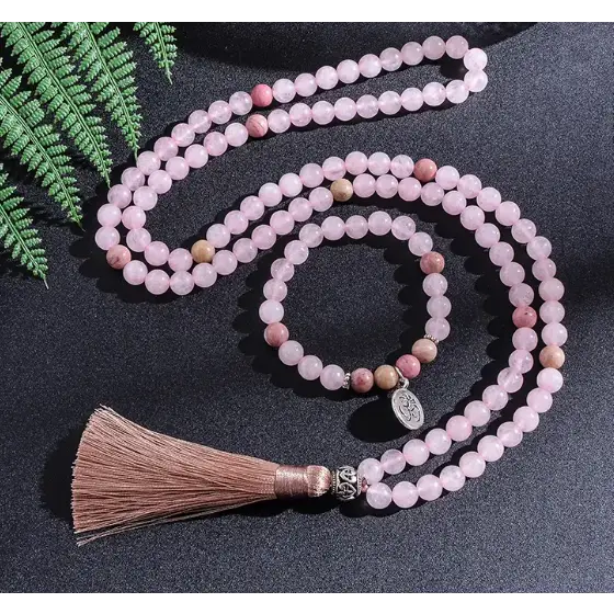 Mala Beads - Rose Quartz and Amethyst with Bracelet - Jewelry