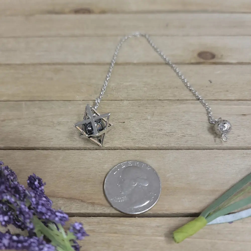 MERKABA / CRYSTAL PENDULUM - HEMATITE - Pendulums & Mats