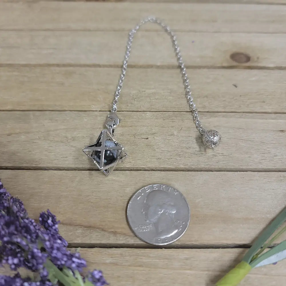 MERKABA / CRYSTAL PENDULUM - SNOWFLAKE OBSIDIAN - Pendulums & Mats
