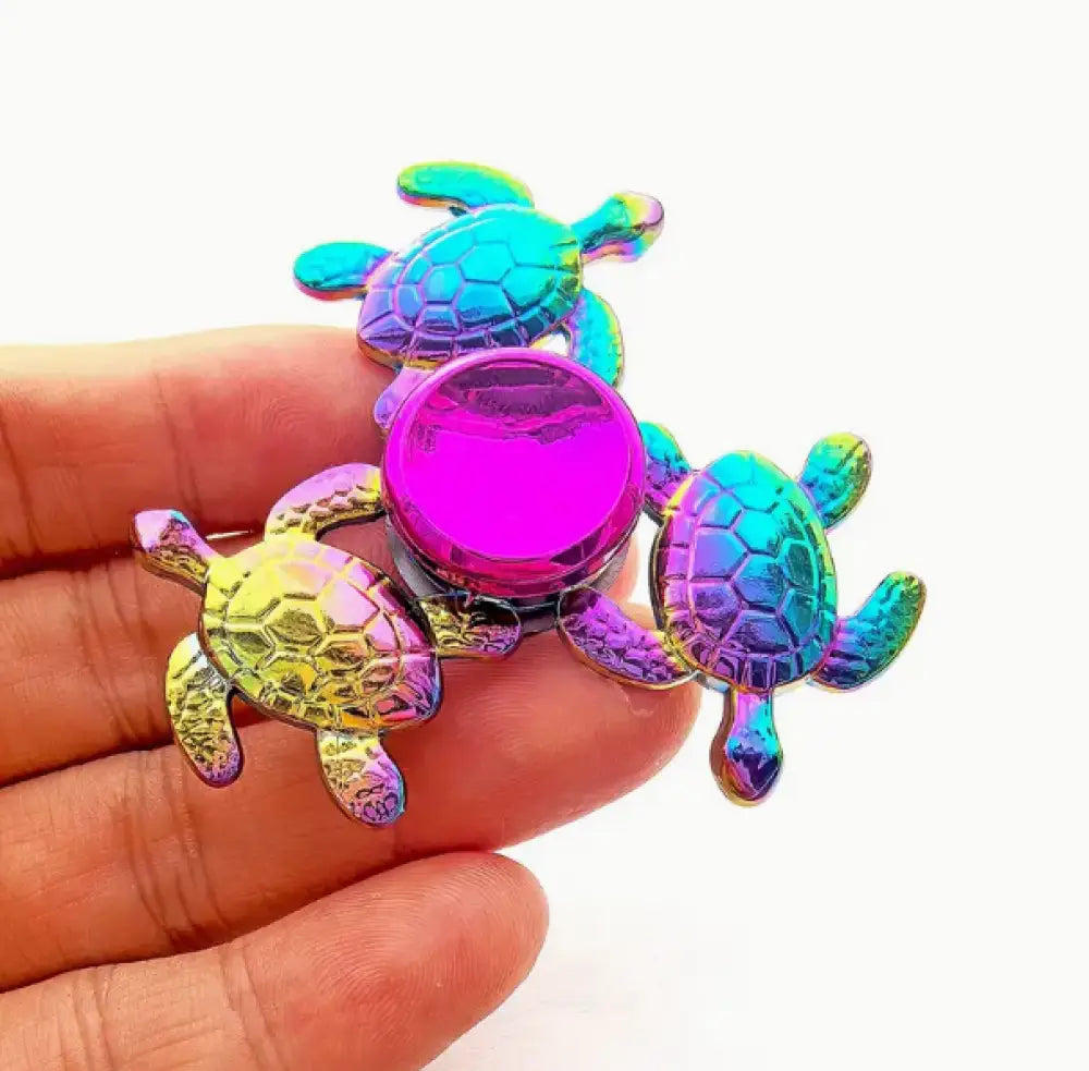 Metallic Rainbow Colored Fidget Spinners with Smooth Spin - Sea Turtles - Chilling Out Accessories