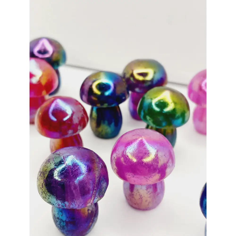 🪨✨ Mini Stone Carvings – Owls Gnomes Fairies and More 🍄 - Aura Coated Mushrooms-Assorted Colors