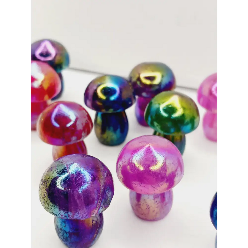 🪨✨ Mini Stone Carvings – Owls Gnomes Fairies and More 🍄 - Aura Coated Mushrooms-Assorted Colors