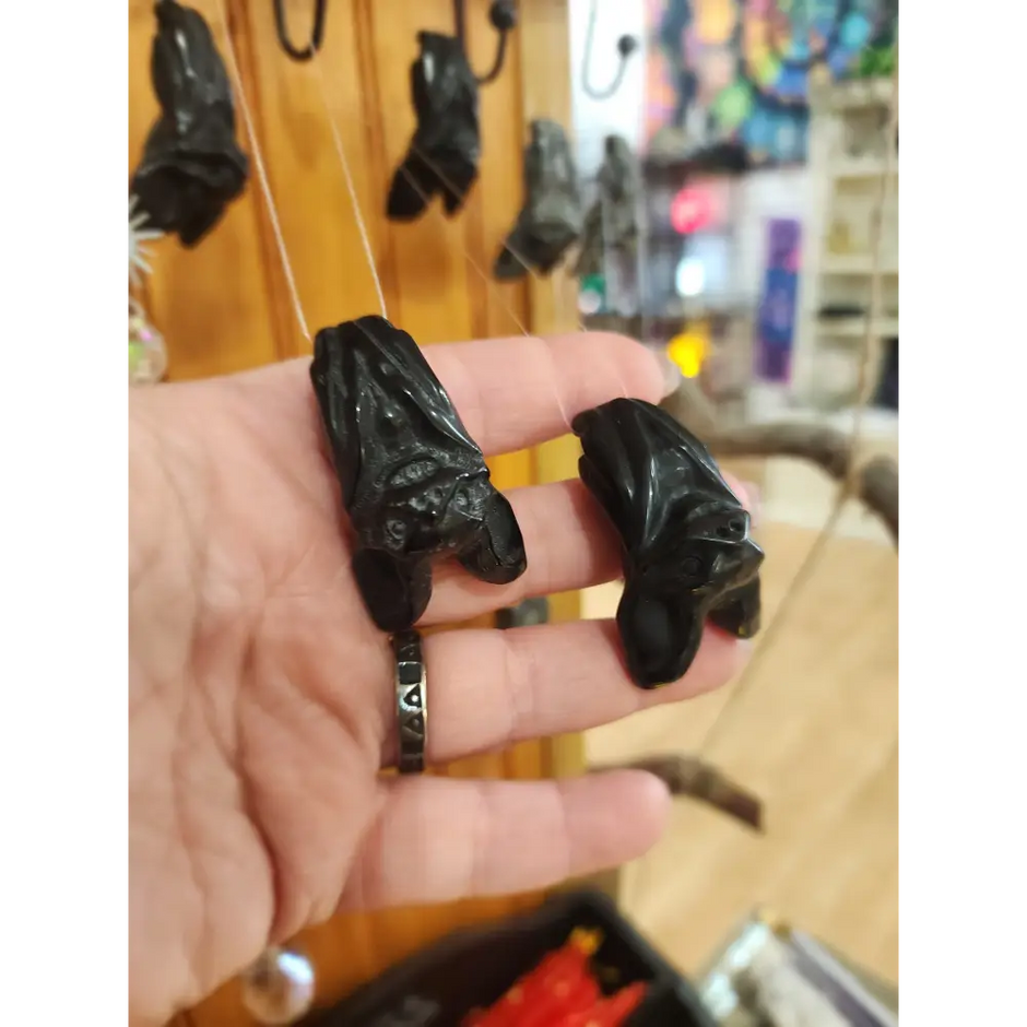 Little Stone Carvings- Owl Gnome Fairy Mushroom Llama Middle fingers and Bats - bats