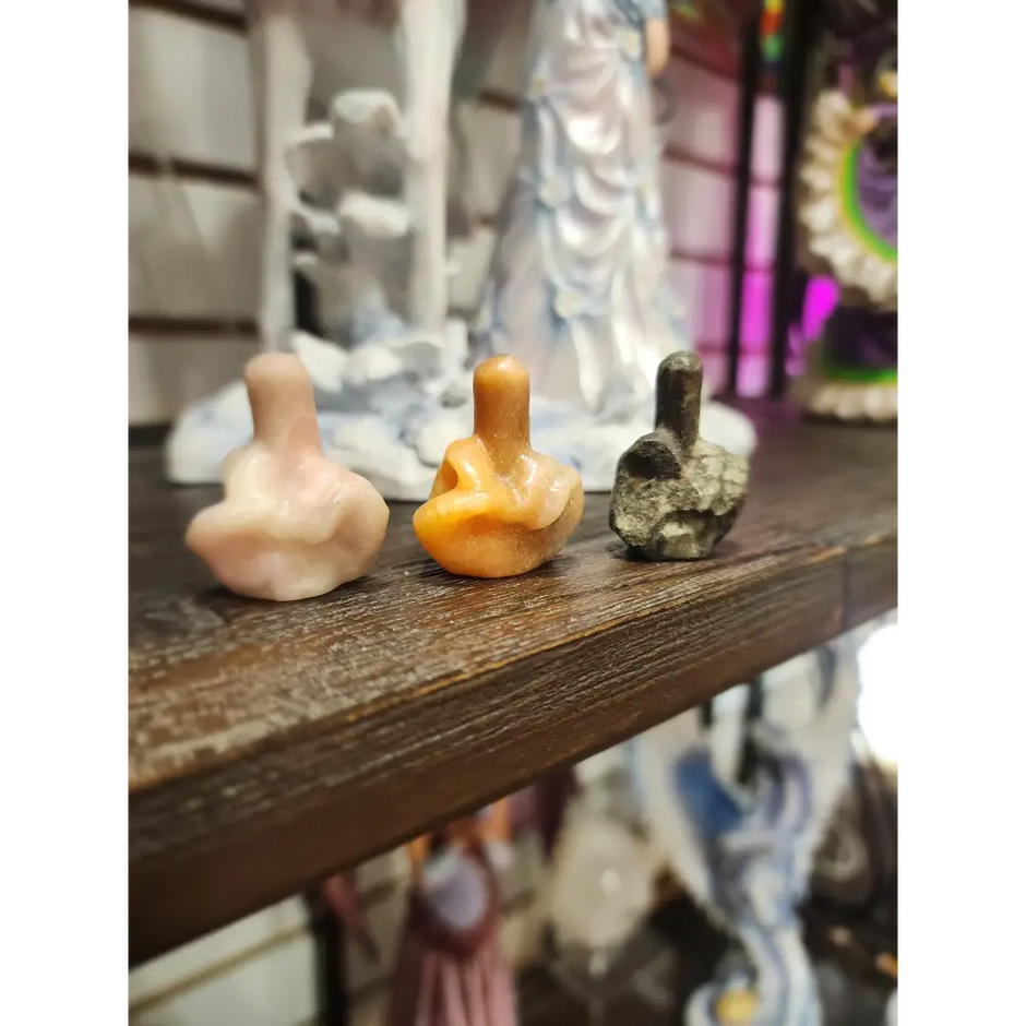 Little Stone Carvings- Owl Gnome Fairy Mushroom Llama Middle fingers and Bats - Middle Finger