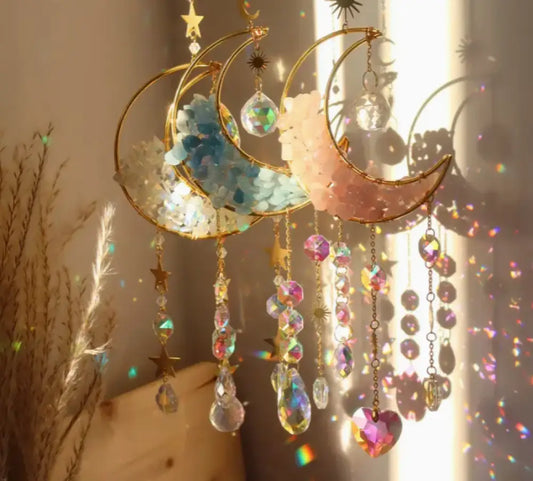 🌙✨ Moon Crystal Prisms Suncatcher – Radiant Light Lunar Magic and Crystal Rainbow Energy! 🌈 - Rose Quartz