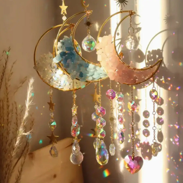 🌙✨ Moon Crystal Prisms Suncatcher – Radiant Light Lunar Magic and Crystal Rainbow Energy! 🌈 - Rose Quartz