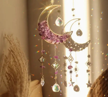 🌙✨ Moon Crystal Prisms Suncatcher – Radiant Light Lunar Magic and Crystal Rainbow Energy! 🌈 - Amethyst
