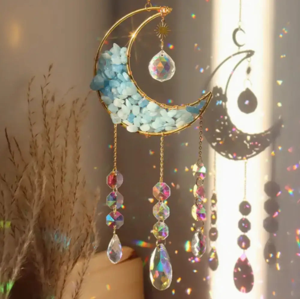 🌙✨ Moon Crystal Prisms Suncatcher – Radiant Light Lunar Magic and Crystal Rainbow Energy! 🌈 - Aquamarine