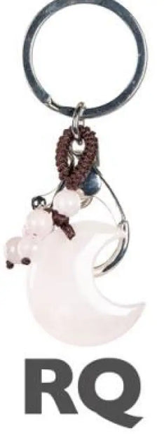 🌙🔑 Moon Keychains with Assorted Stones – Celestial Charm Crystal Energy and Everyday Magic! ✨ - Rose Quartz-Pink