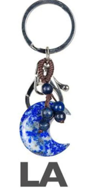 🌙🔑 Moon Keychains with Assorted Stones – Celestial Charm Crystal Energy and Everyday Magic! ✨ - Lapis-Blue