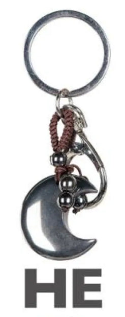 🌙🔑 Moon Keychains with Assorted Stones – Celestial Charm Crystal Energy and Everyday Magic! ✨ - Hematite-Silver