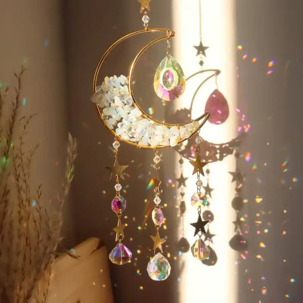 🌙✨ Moon Suncatcher with Crystals – Lunar Magic Rainbow Light and Uplifting Energy! 🌈 - Opalite-Aura- Rainbow