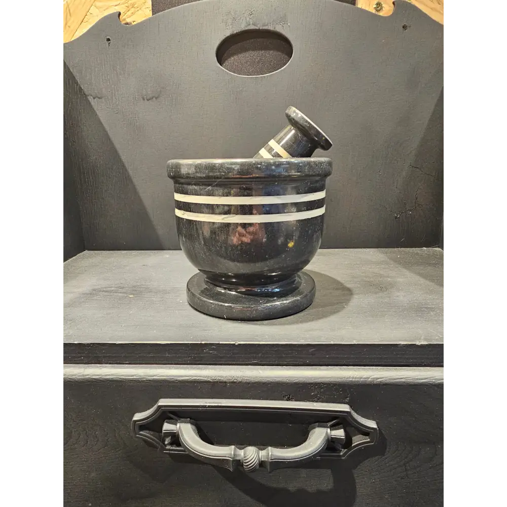 🪨✨ Mortar & Pestle Variety – Essential Tools for Magical Blending & Kitchen Witchery! 🌿 - Large Black/White Stripe