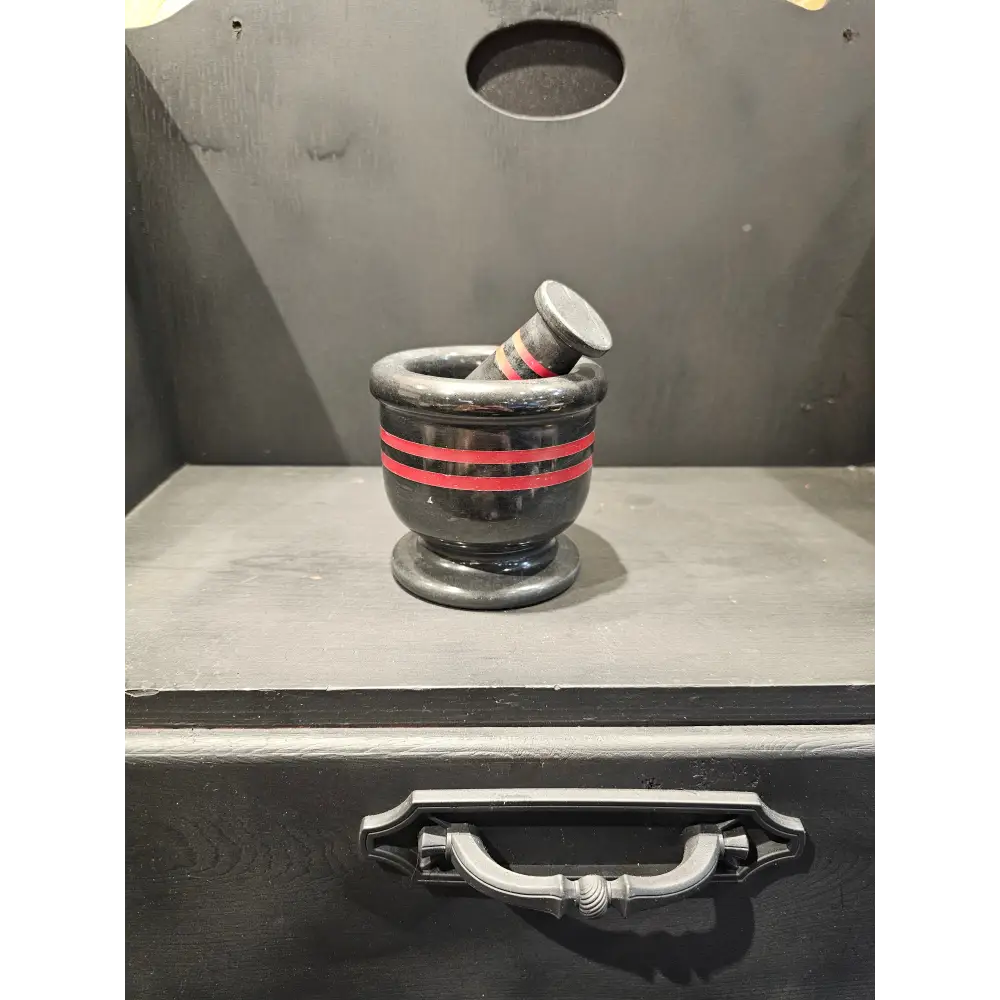 🪨✨ Mortar & Pestle Variety – Essential Tools for Magical Blending & Kitchen Witchery! 🌿 - Medium Black/Red Stripe