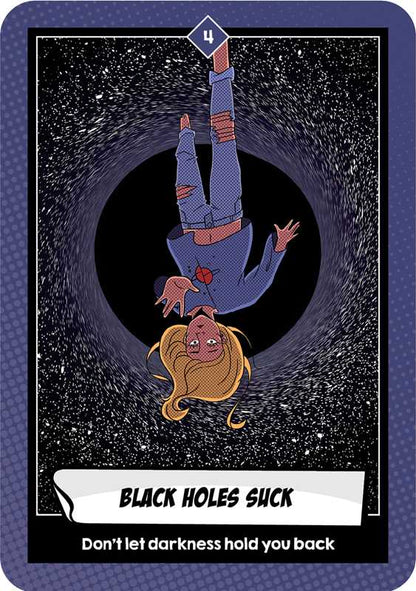 Naughty Oracle deck by Naomi Beth, featuring vibrantly illustrated cards and a 128-page guidebook, displayed on a white background.