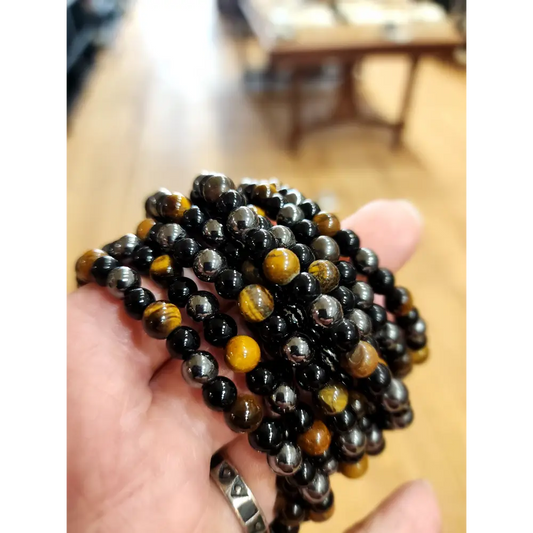 PROTECTION 🌌 6mm Obsidian Terahertz Tiger’s Eye Bracelet ✨ - OMC BRACELETS