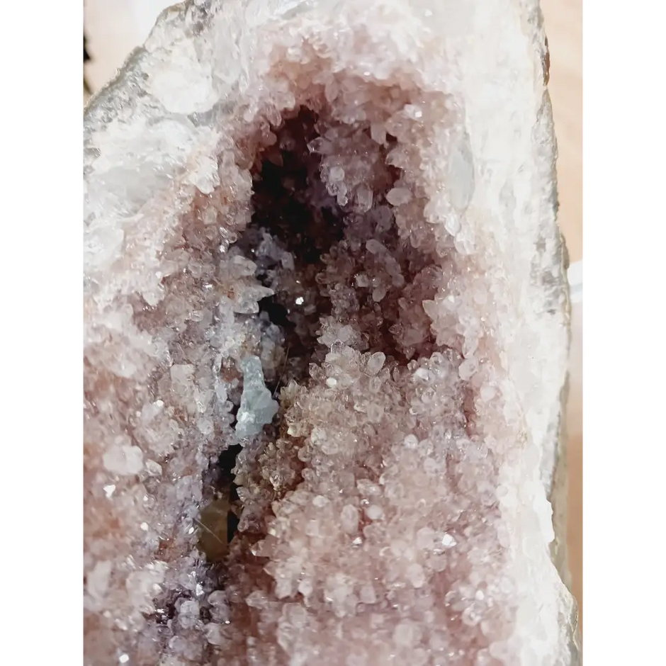 🌸✨ Pink Amethyst with Matrix on Wooden Stand – Love Peace and Spiritual Harmony 🌿