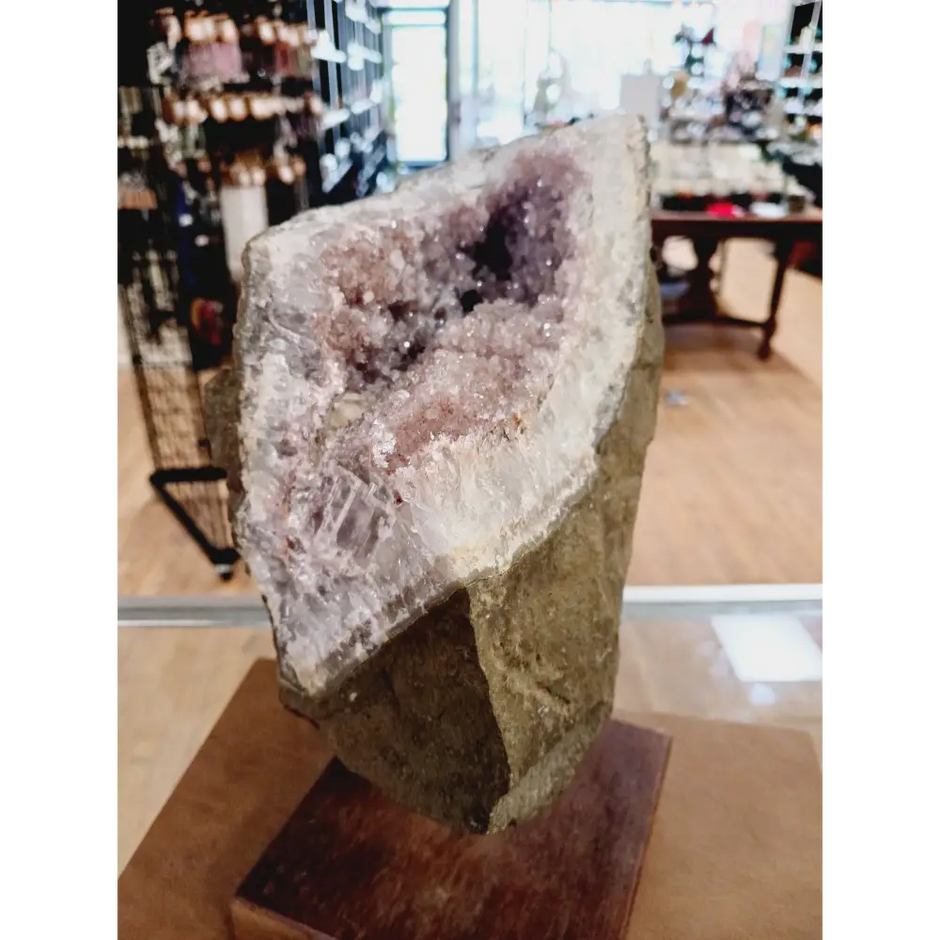 🌸✨ Pink Amethyst with Matrix on Wooden Stand – Love Peace and Spiritual Harmony 🌿