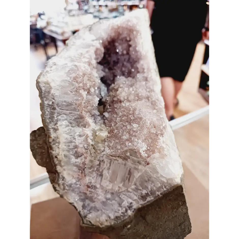 🌸✨ Pink Amethyst with Matrix on Wooden Stand – Love Peace and Spiritual Harmony 🌿