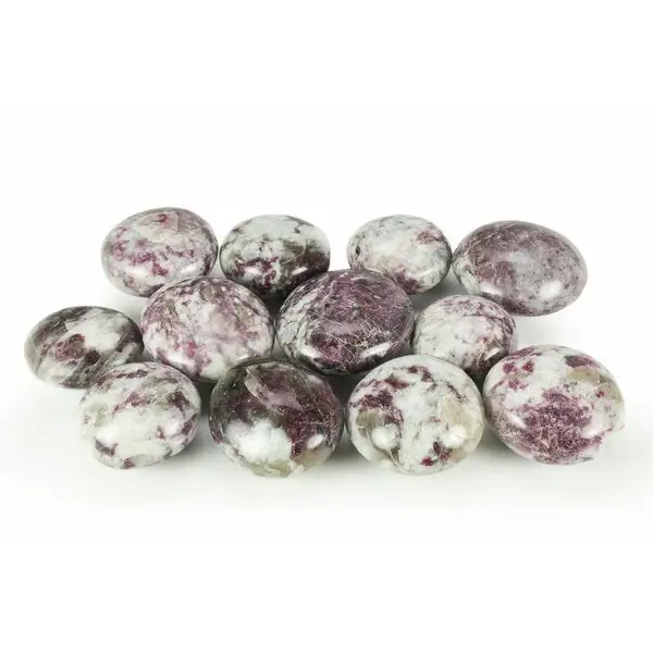 Polished plum tourmaline palmstone with rich purple hues and natural variations, displayed on a white background. Perfect for emotional healing, protection, and transformation.