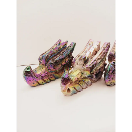 🐉💜 Purple Aura Dragon Head – Sphalerite 4’’ – Power Transformation and Mystical Protection ✨ - Carvings