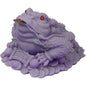 Frosted acrylic purple money toad Feng Shui figurine, three-legged and perched on coins, displayed on a white background.