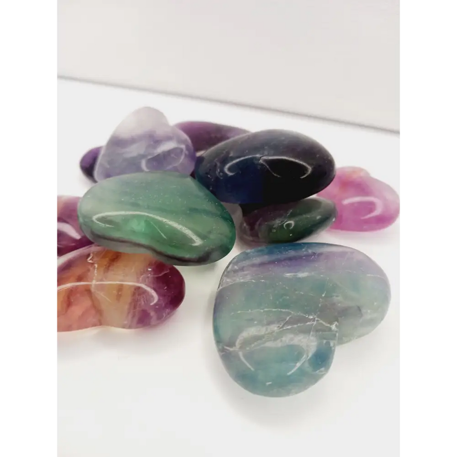 🌈💚 Rainbow Fluorite Heart – Focus Harmony and Intuitive Clarity 💜 - Rainbow Fluorite Hearts 1.25’’- 1.75’’ - Carvings