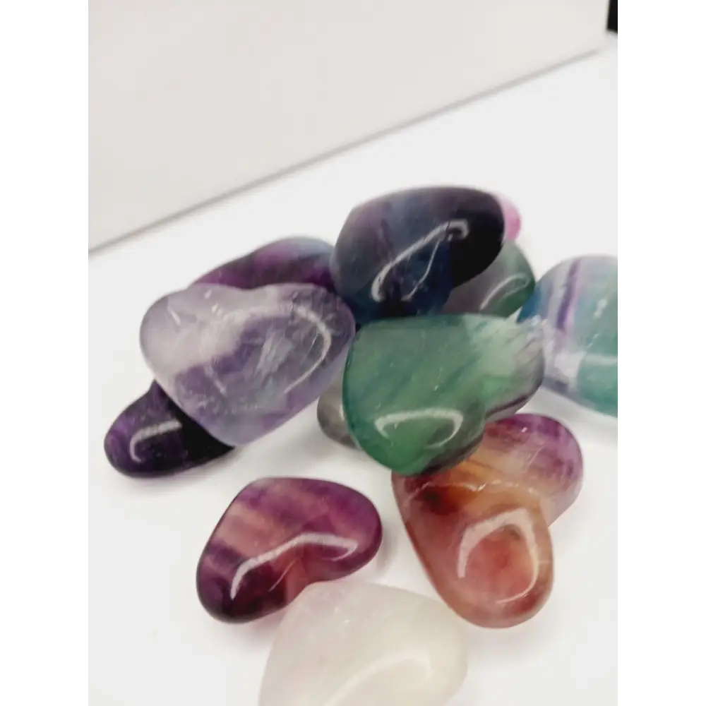 🌈💚 Rainbow Fluorite Heart – Focus Harmony and Intuitive Clarity 💜 - Rainbow Fluorite Hearts 1.25’’- 1.75’’ - Carvings